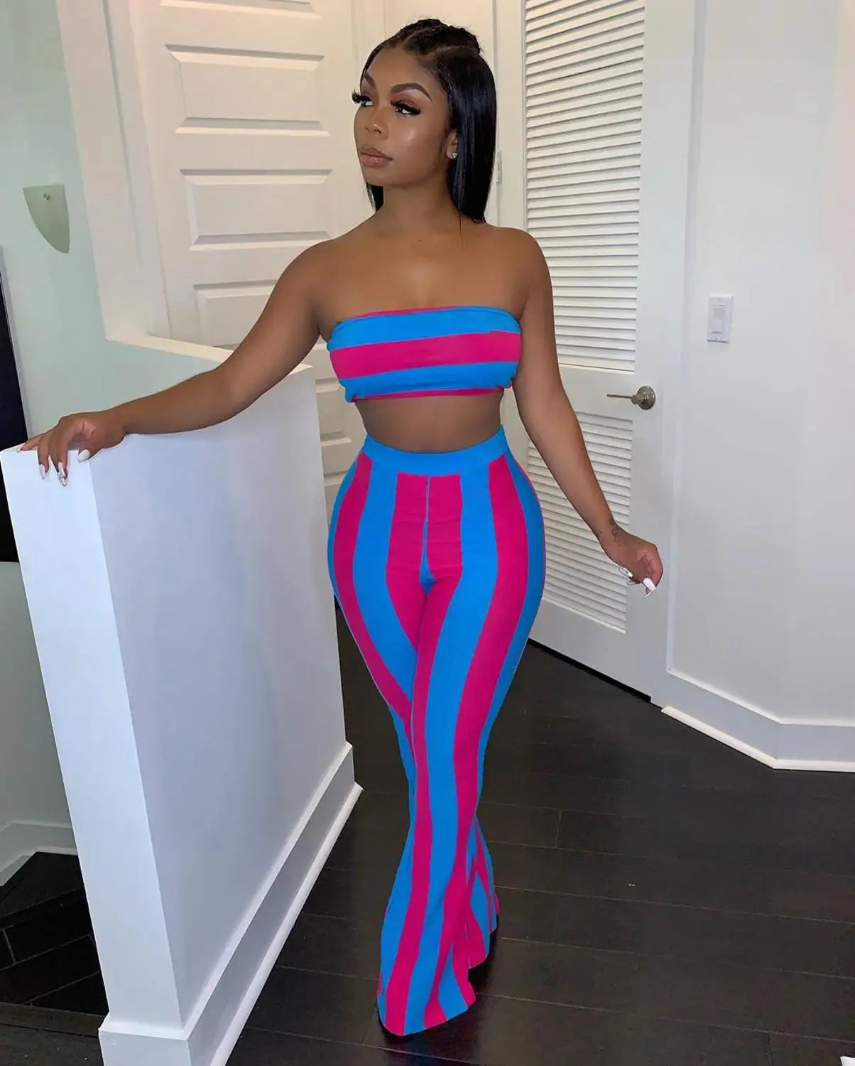 women striped 2 piece set women outfits – Twin Chronicles