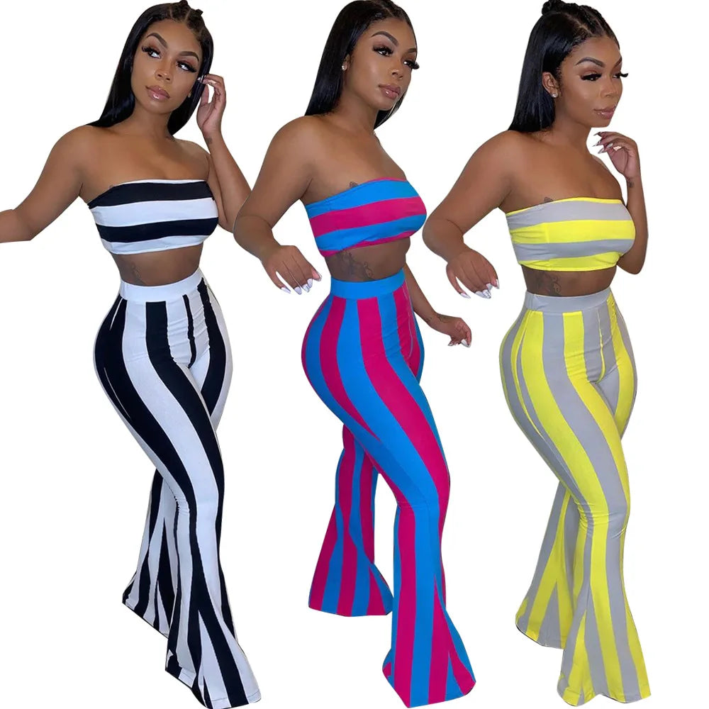 women striped 2 piece set women outfits