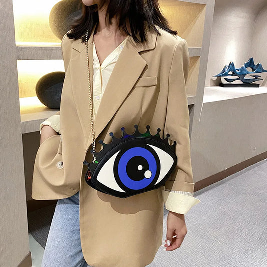 Women Small Shoulder Bag Eye Shape Fashion PU Leather Chain Bags