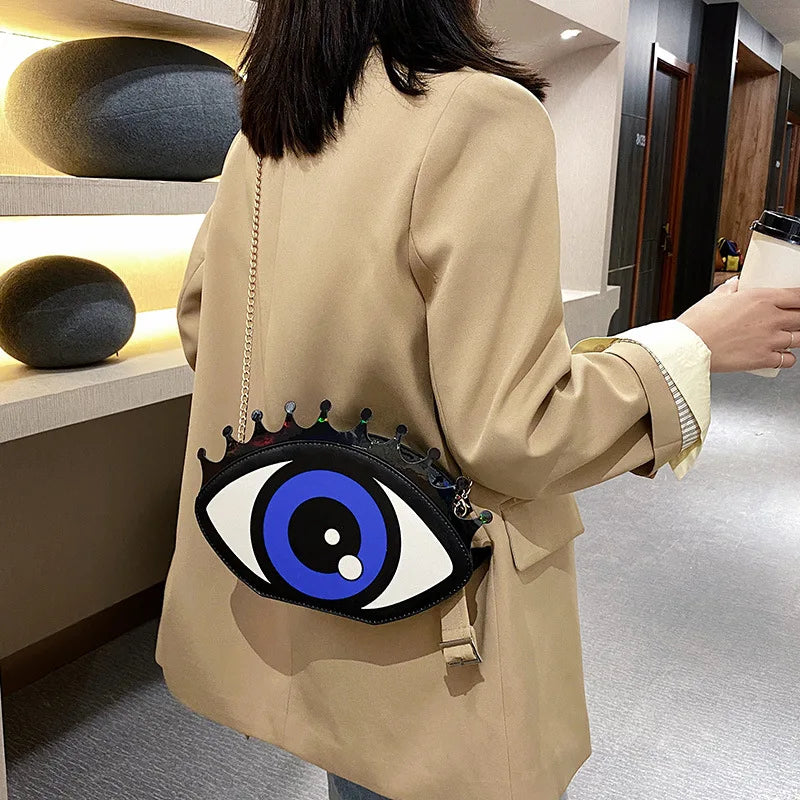 Women Small Shoulder Bag Eye Shape Fashion PU Leather Chain Bags