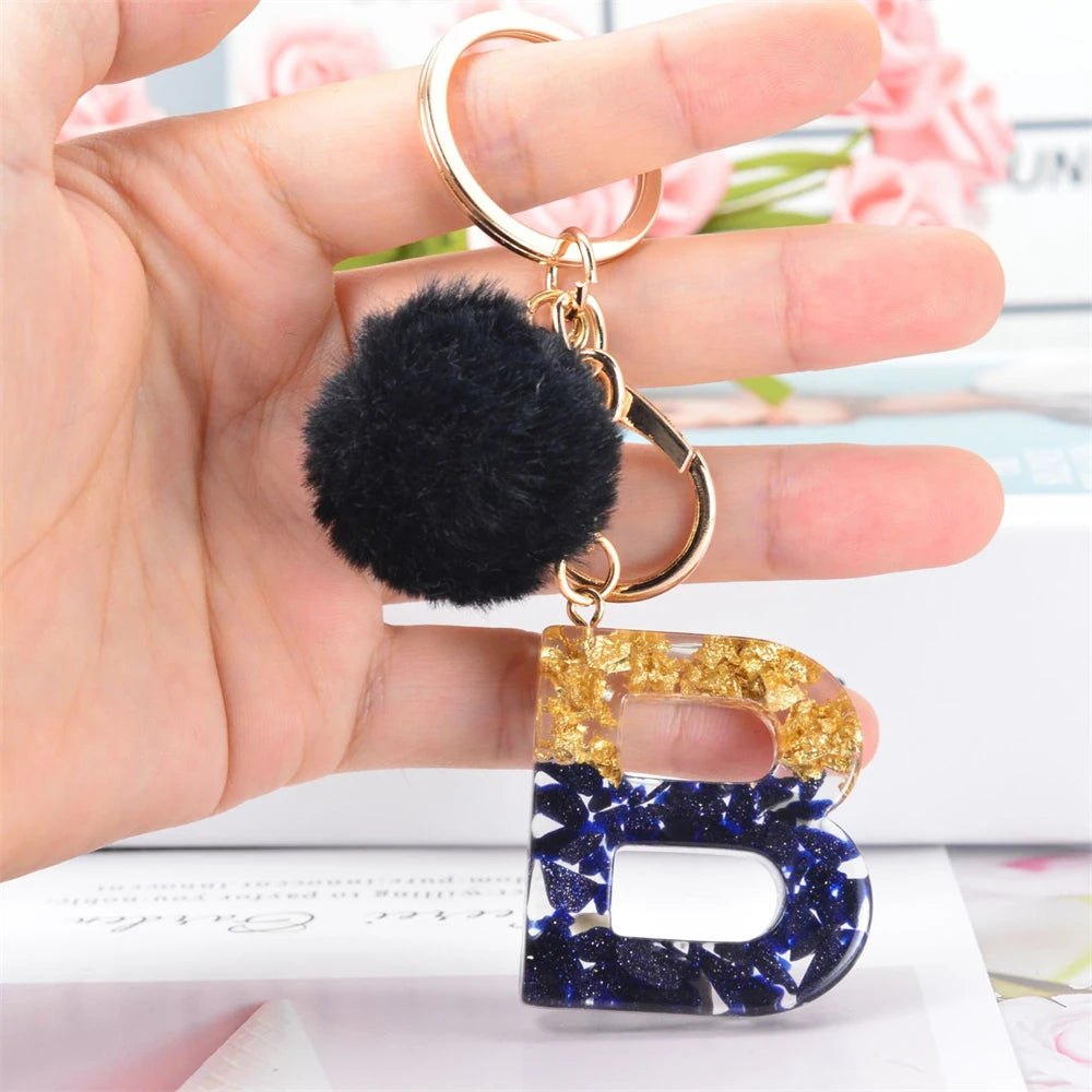 New 26 Letter Resin With Gold Foil Exquisite Keychain Charms