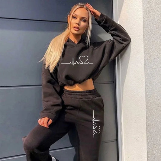 Loose Style Sweater Crop Top Women Two Piece Set