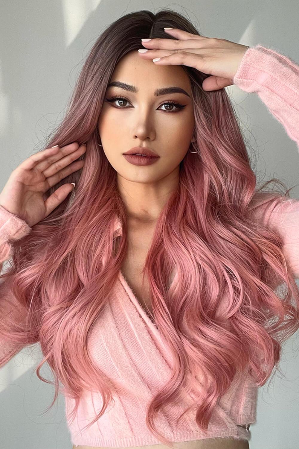 Fashion Wave Synthetic Long Wigs in Pink 26'' - Twin Chronicles 