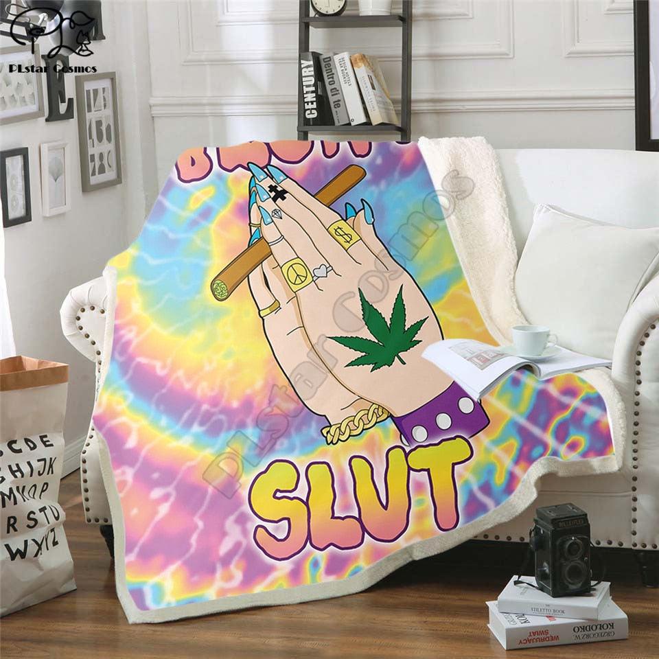 Fabulous Blunt Slut/trippy Tie-dye Weed Leaf Throw Bed Blanket - Twin Chronicles 