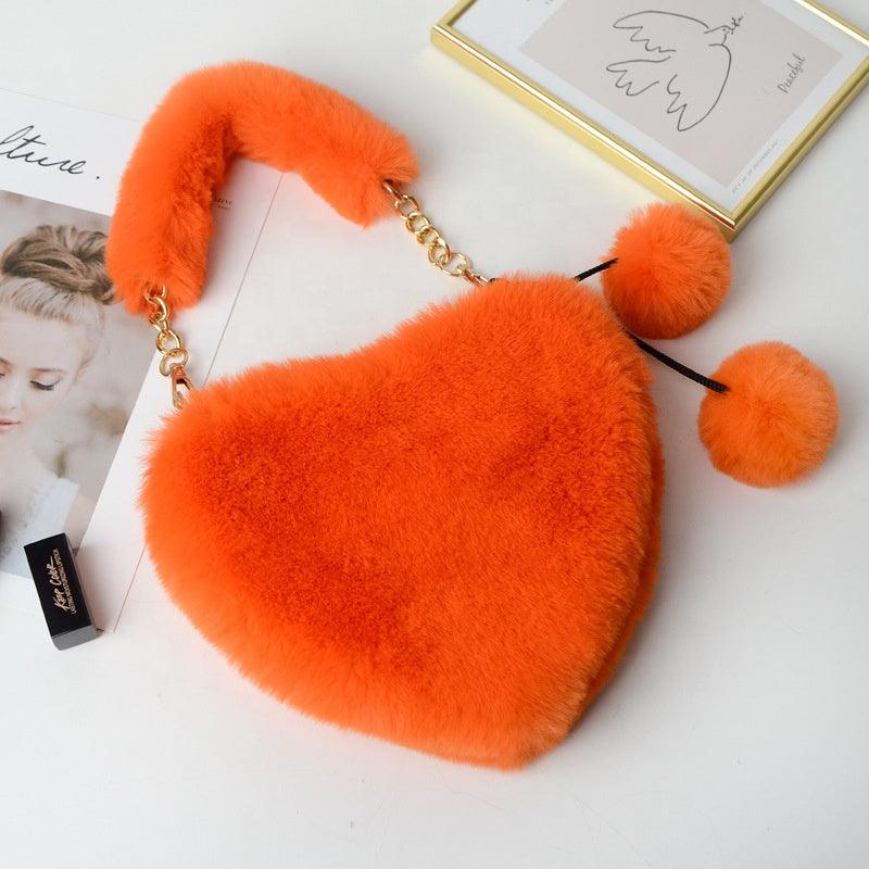 Cute furry heart shaped purse for girl