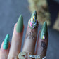 Olive green Salon Stiletto false nails DIY crystal glitter Fake nails full set press on nails custom box nails 24pcs - Twin Chronicles 
