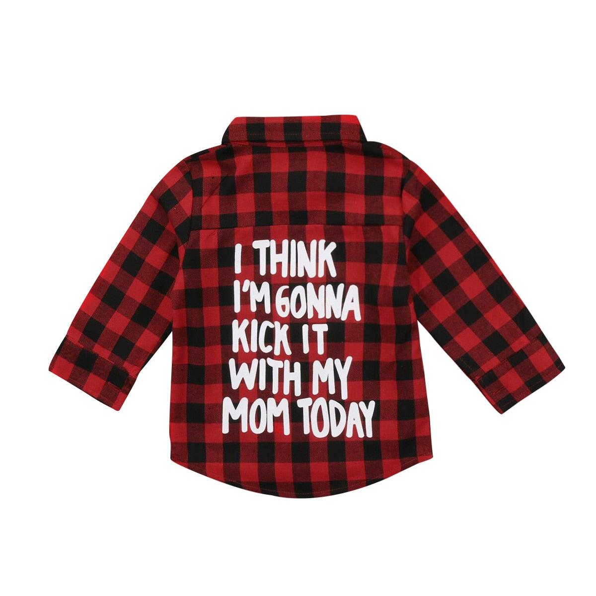 Toddler Plaid Letter Turn Down Collar Long Sleeve Cotton Tops - Twin Chronicles 
