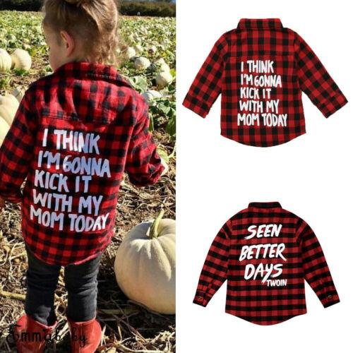 Toddler Plaid Letter Turn Down Collar Long Sleeve Cotton Tops - Twin Chronicles 
