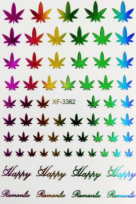 12 Colors Fashion 3D Colorful Nail Art Stickers Weed Leaf Stickers on Nails - Twin Chronicles 