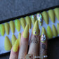 Olive green Salon Stiletto false nails DIY crystal glitter Fake nails full set press on nails custom box nails 24pcs - Twin Chronicles 