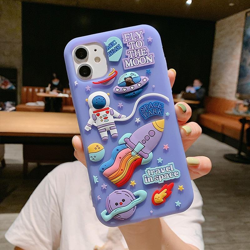 3D Space Astronaut Case For iPhone 11 12 Pro Max Mini XS X XR 7 8 Plus SE 2020 Soft Silicone Dream Moon Phone Cases - Twin Chronicles 