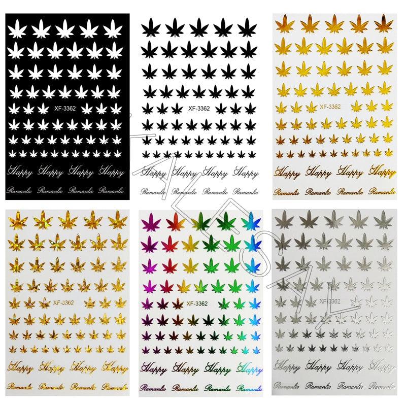 12 Colors Fashion 3D Colorful Nail Art Stickers Weed Leaf Stickers on Nails - Twin Chronicles 