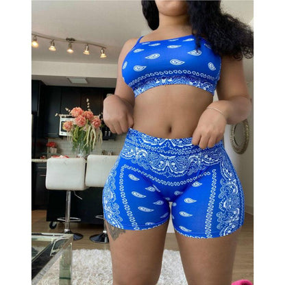 Graphic Bandana 2 Piece Tracksuit Set Women Printed Casual Sport Outfits - Twin Chronicles 