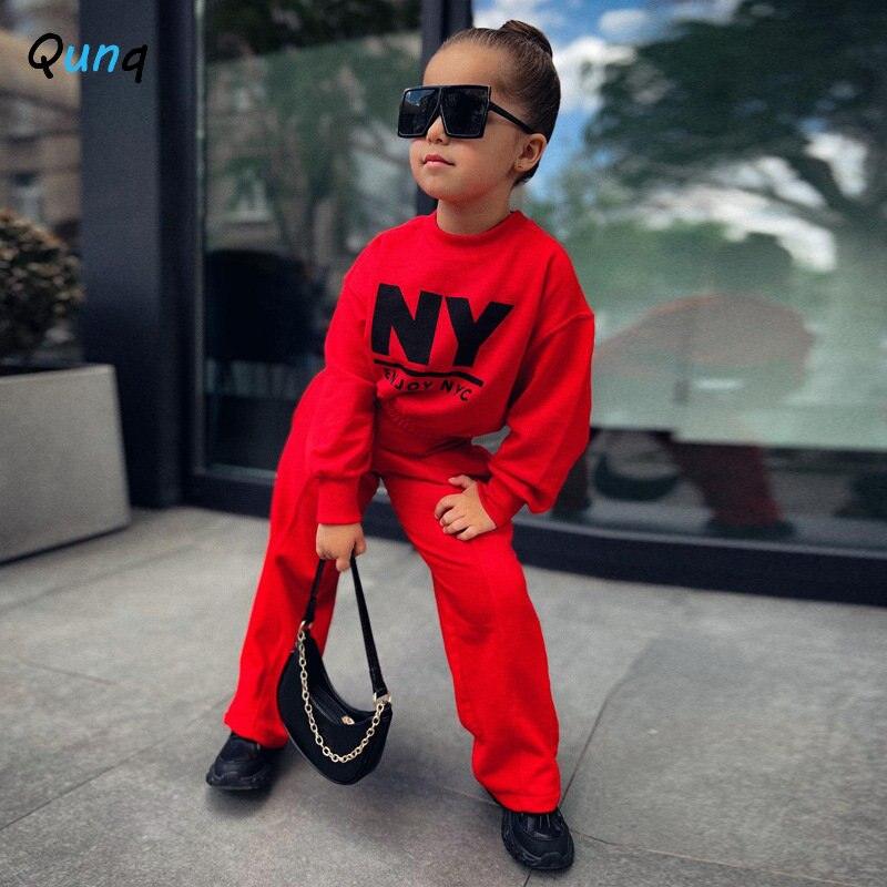 Long Sleeve Letter Print Top + Wide-legged Pants 2 Pieces Set Casual Kids - Twin Chronicles 