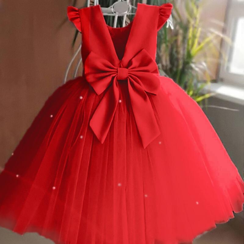 Toddler Girl Party Dress Red Embroidery Floral Birthday Princess Gown - Twin Chronicles 