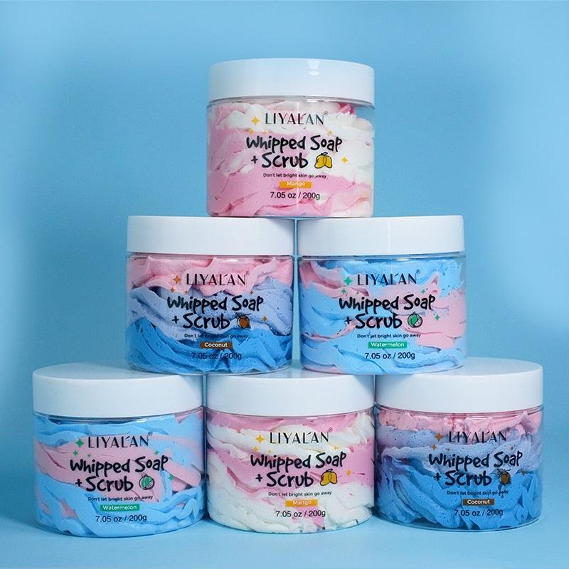 Handmade Whipped Bath Soap Clean Moisturizing Body Wash Foaming Shea Butter Rainbow Scrub 200g - Twin Chronicles 