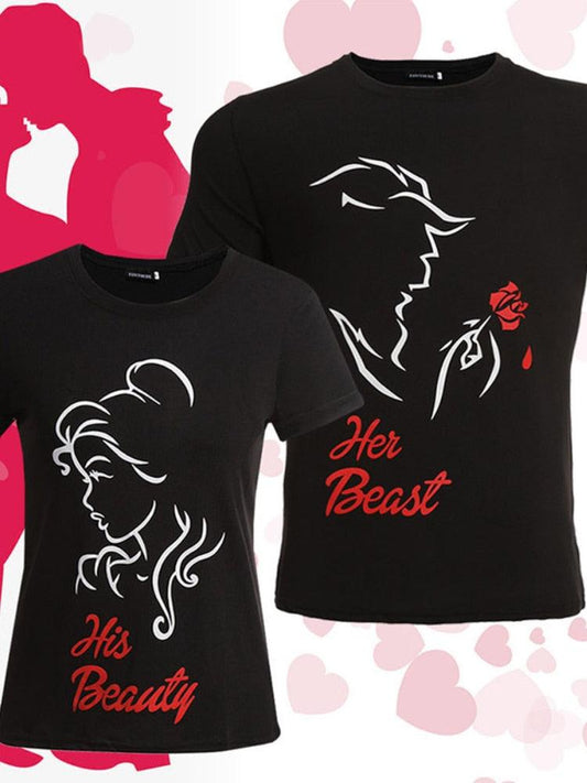 His Beauty Her Beast Print Couple T Shirts - Twin Chronicles 