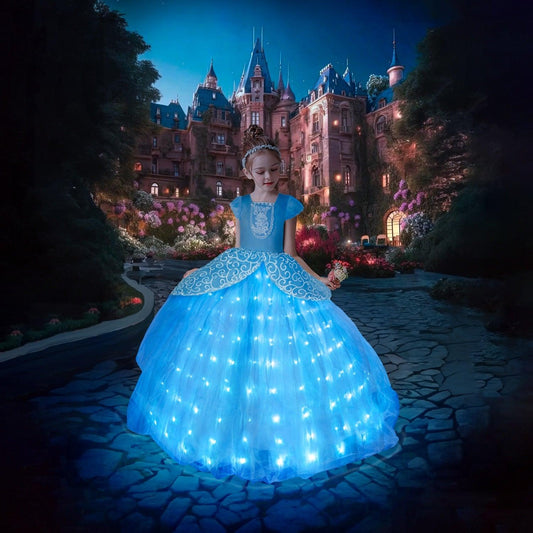 Girls Cinderella Cosplay LED Dress Up Clothes for Girls
