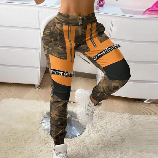 Women Cargo Pants Casual Elastic Button Long Pant Jogger - Twin Chronicles 