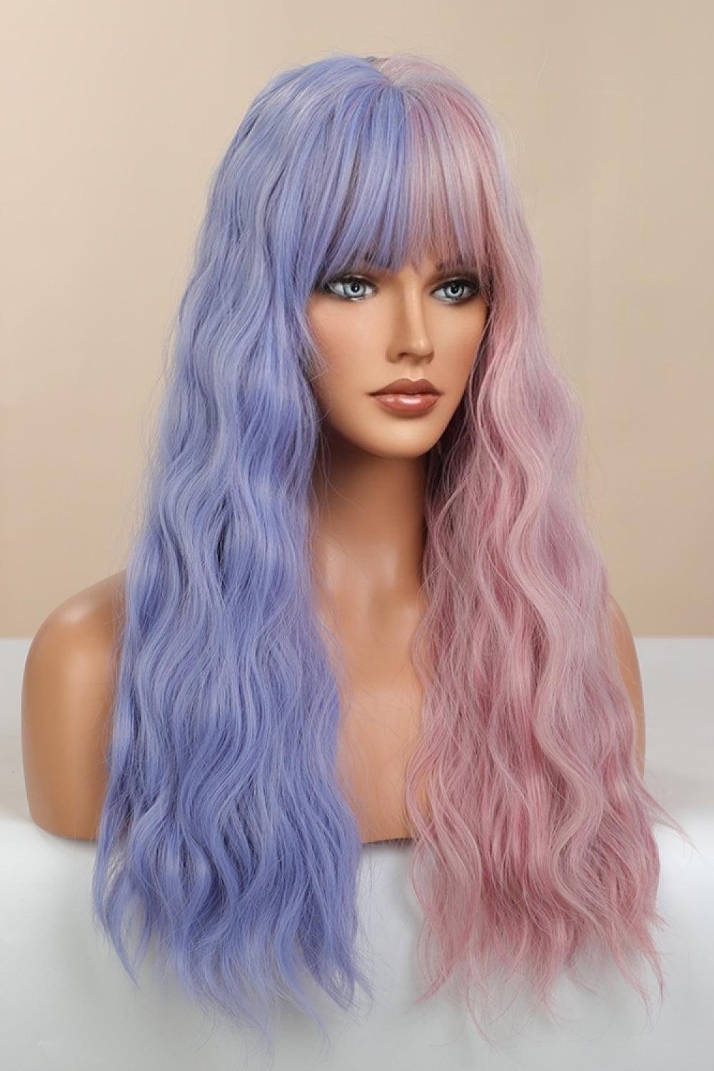 13*1" Full-Machine Wigs Synthetic Long Wave 26" in Blue/Pink Split Dye - Twin Chronicles 