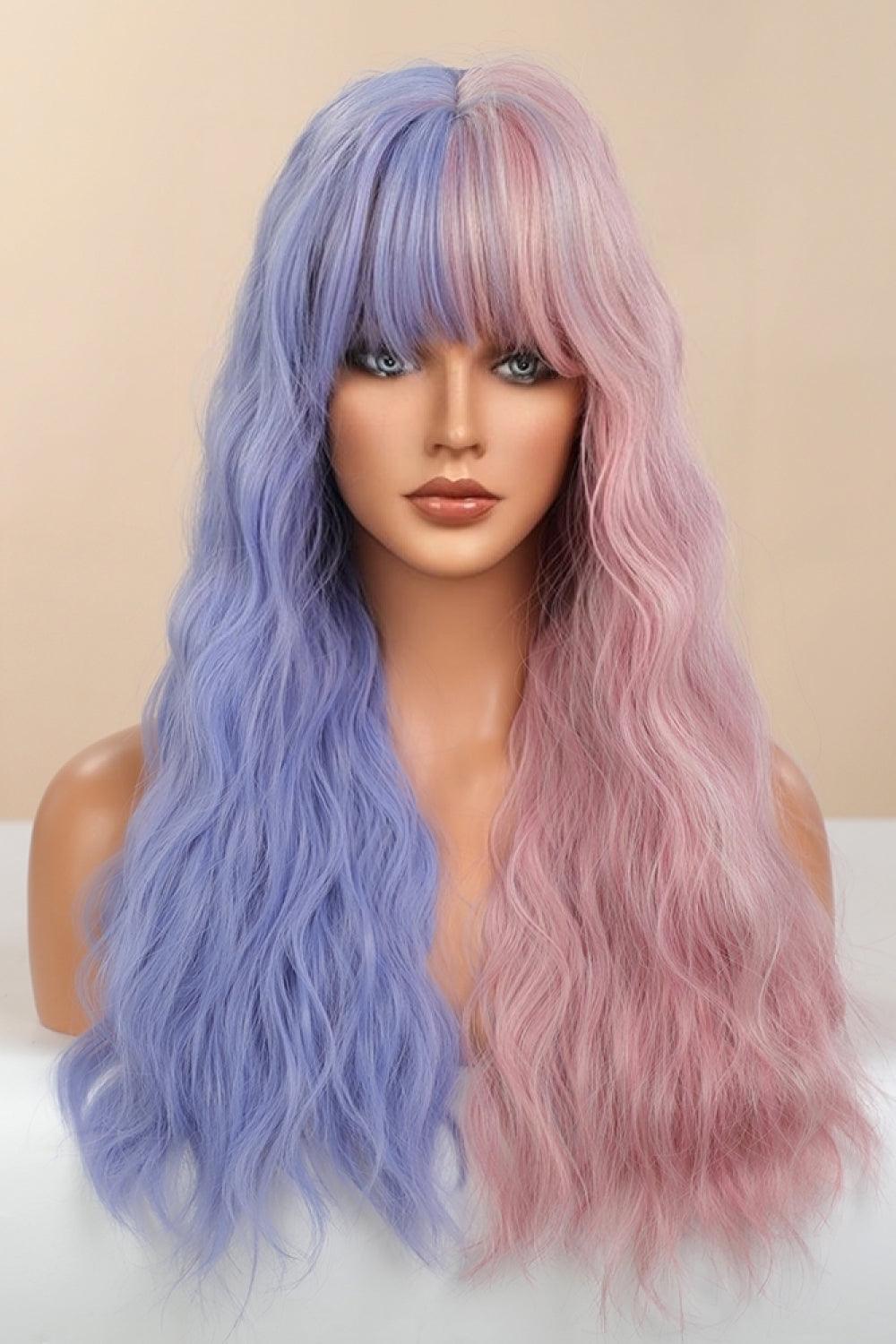 13*1" Full-Machine Wigs Synthetic Long Wave 26" in Blue/Pink Split Dye - Twin Chronicles 